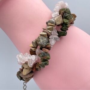 Chunky Gemstone Chip Bracelet – Rose Quartz & Unakite